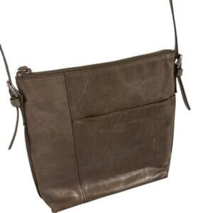 HOBO Gray Leather Crossbody Bag Purse Pockets